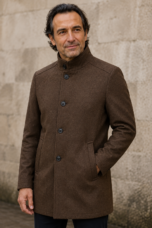 Wool Blend Stand Collar Coat - close-up