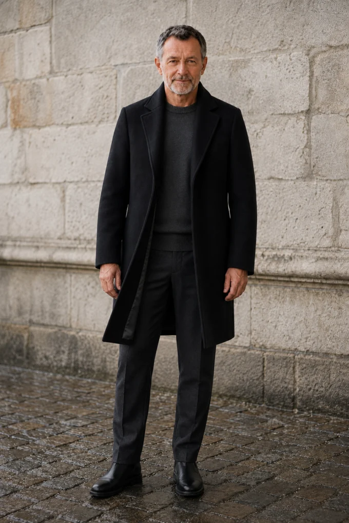 Wool Cashmere Mid Length Coat - hero open
