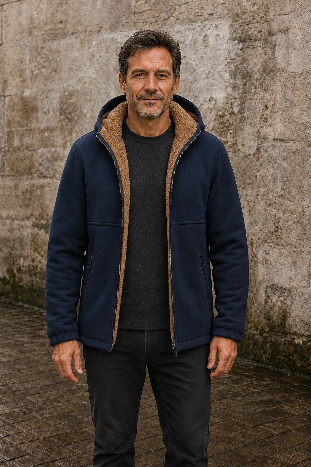 Wool Fleece Lined Hooded Jacket - hero open