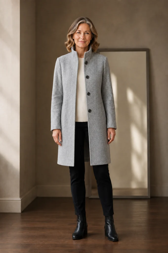 Wool Funnel Neck Overcoat open