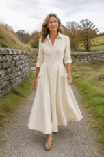 Zélia | Pleated Button Front Maxi Dress - White lifestyle