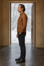 Zip Front Leather Biker Jacket - side view